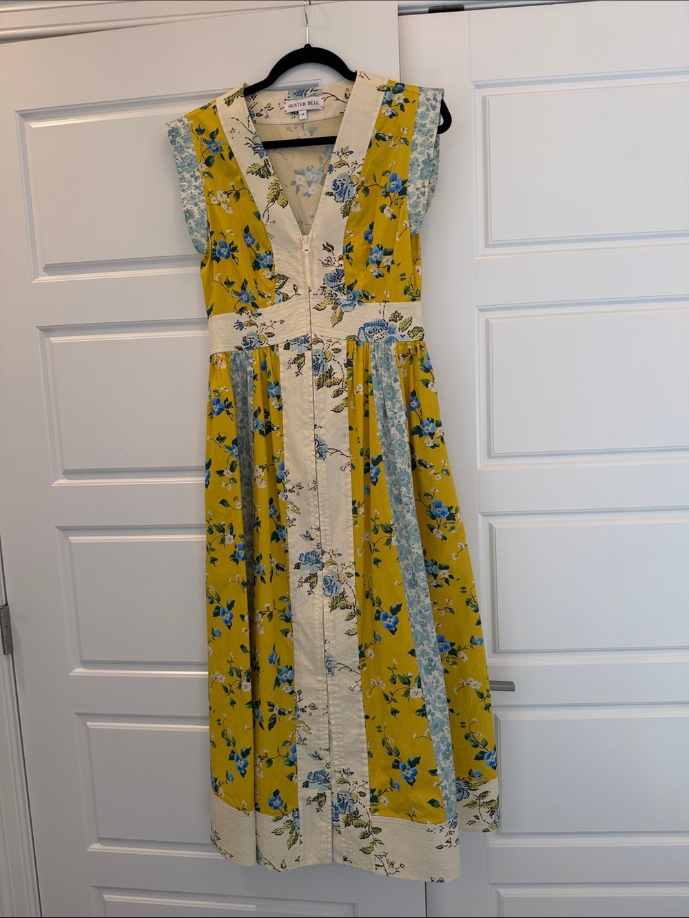 Hunter Bell April Yellow & Blue Floral Patchwork Maxi Dress size 4 excellent!